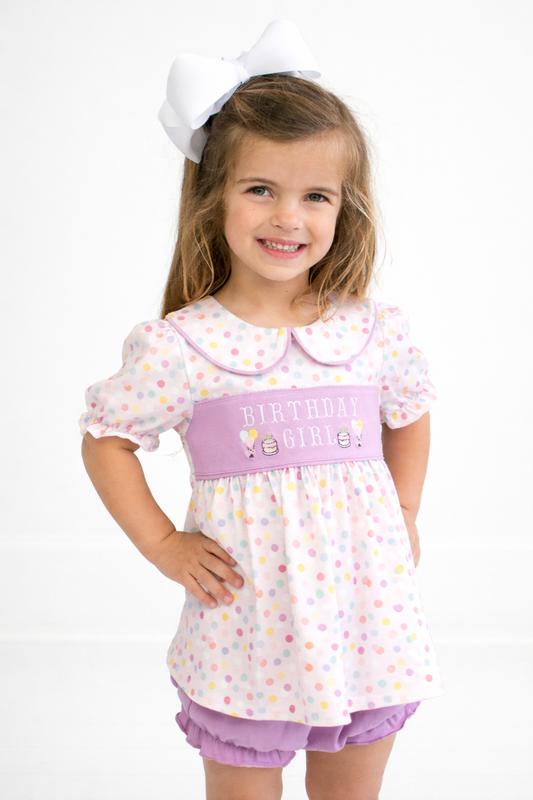 Purple Birthday Embroidery Bloomer Set