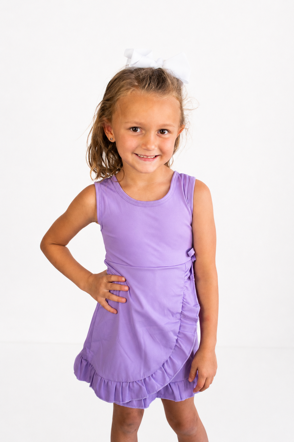 Purple Sleeveless Ruffle Activewear Dress
