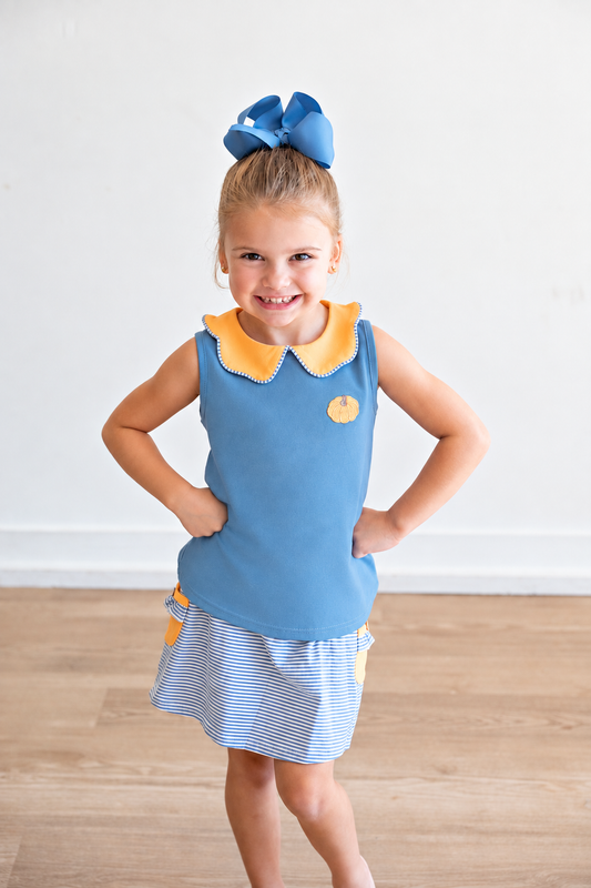 Teal pumpkin embroidery skorts set