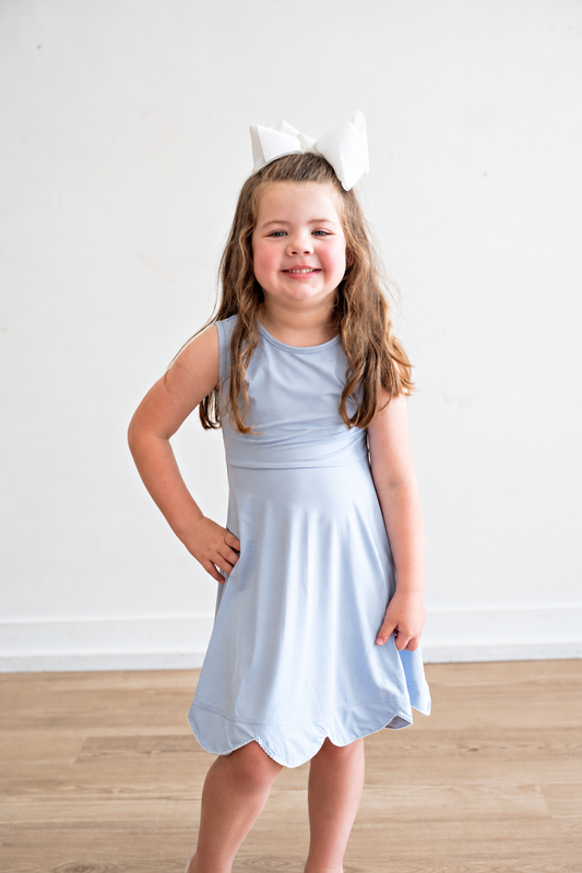 Dusty Blue Scalloped Dress