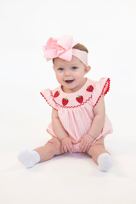Sweet Strawberry Gingham Romper