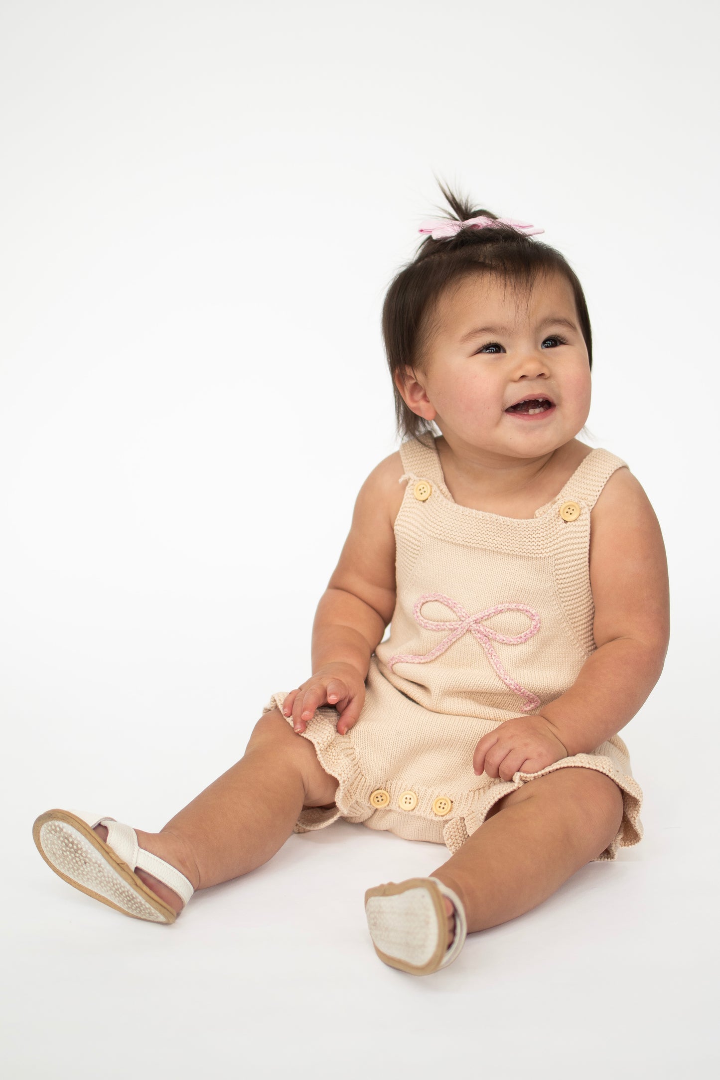 Sweet Knit Bow Romper - Cream