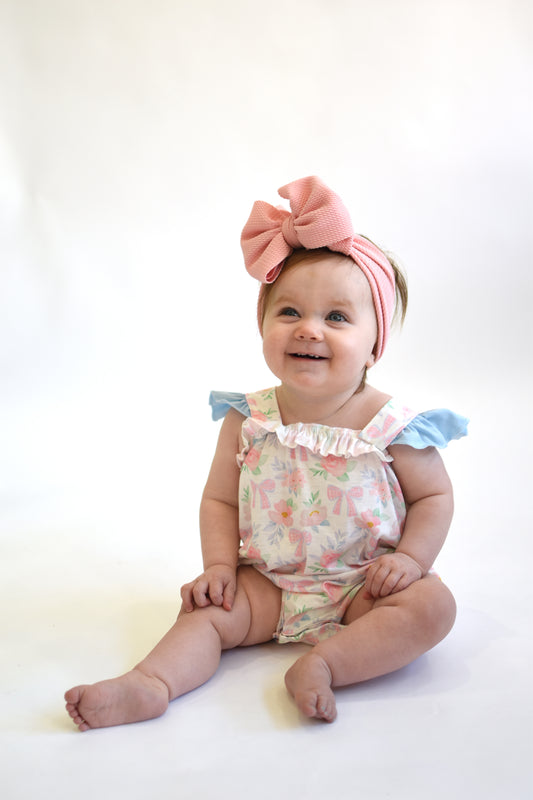 Floral Bow Print Bubble Romper