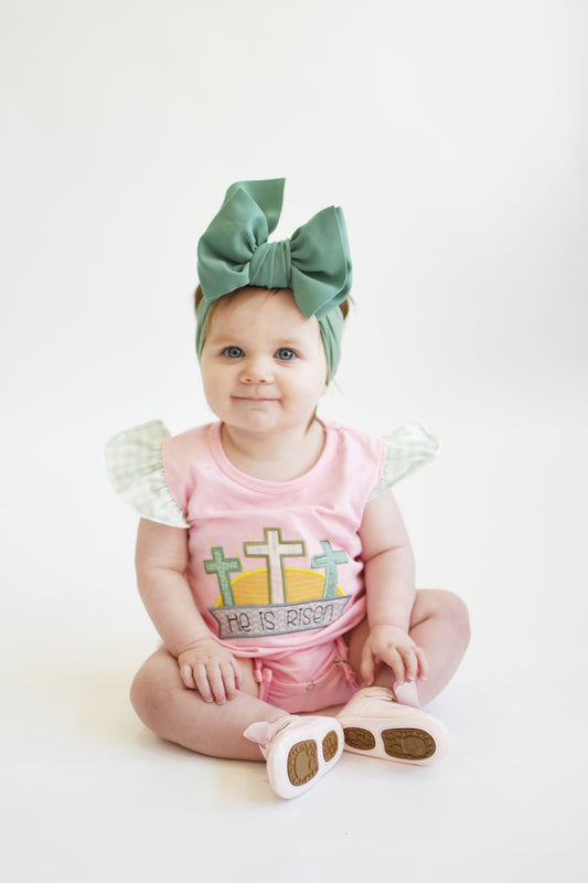 He is Risen Pink Applique Romper