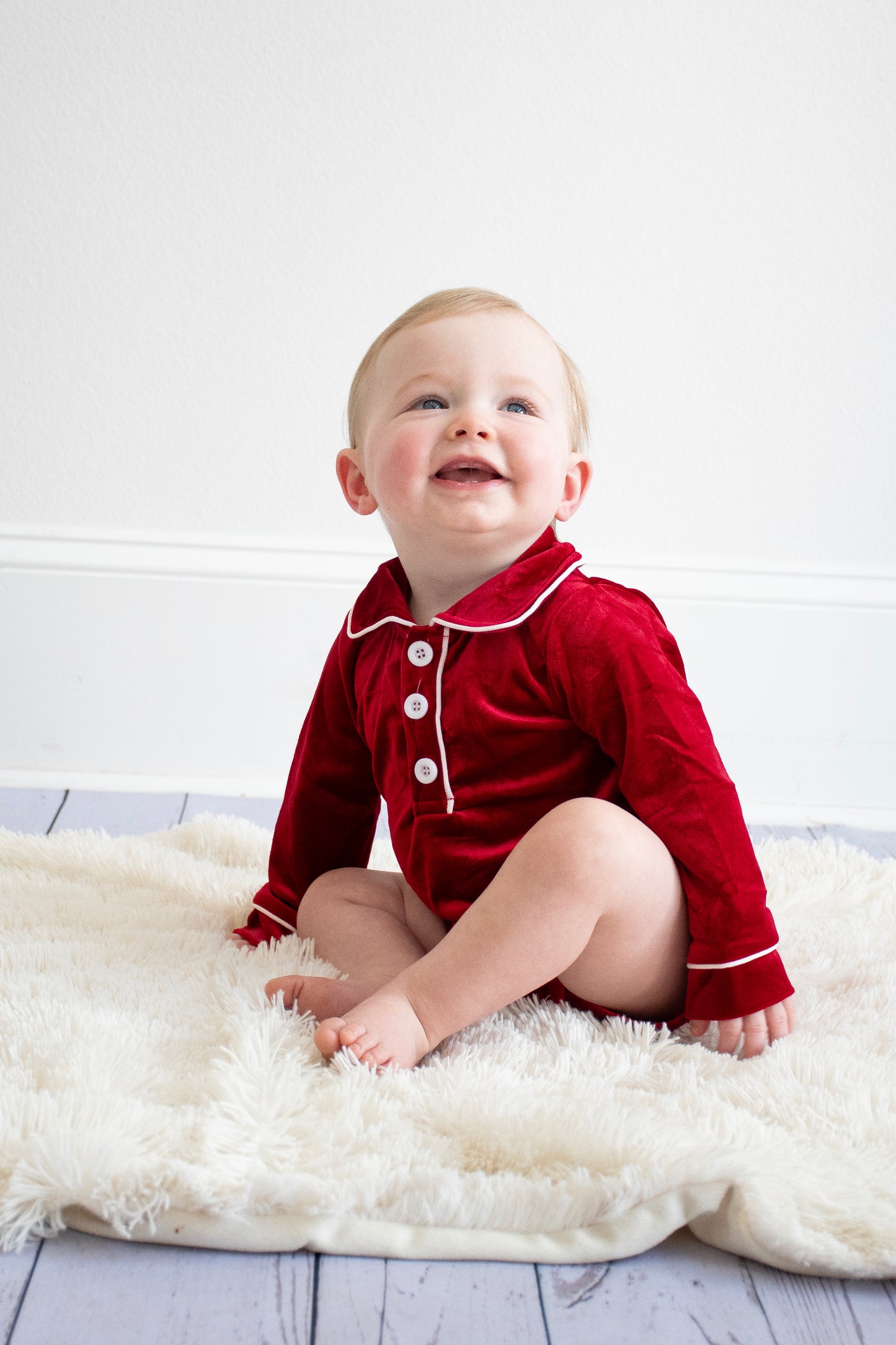 Classic Red Velvet Infant Boy’s Christmas Romper