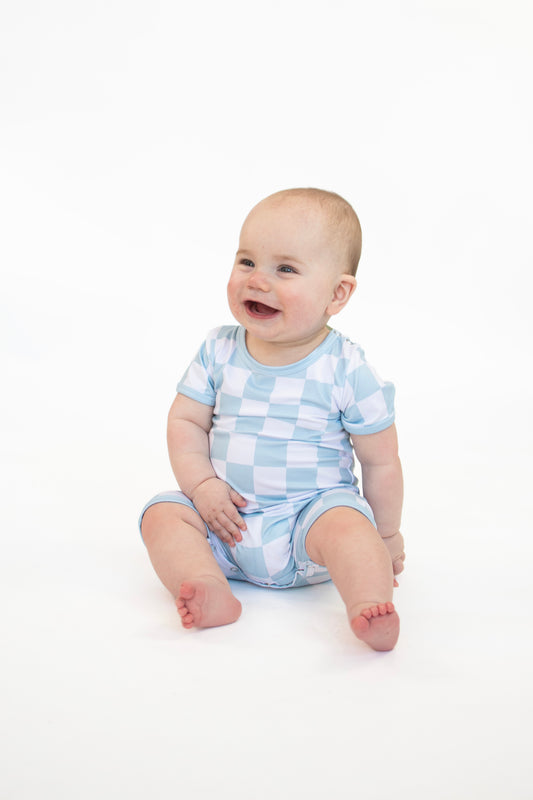 Blue Checkered Boy Romper