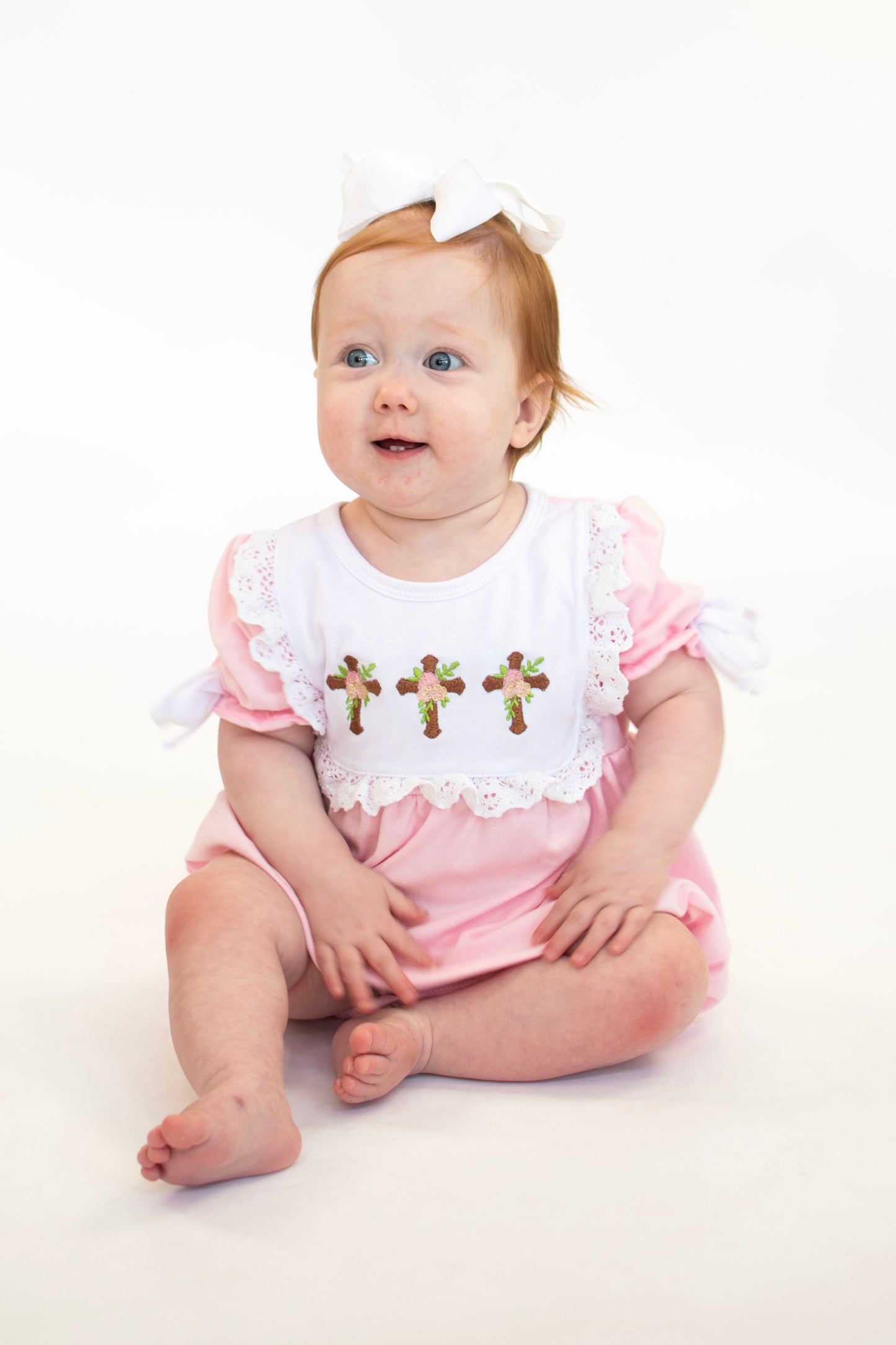 Floral Cross Lace Easter Girl Bubble