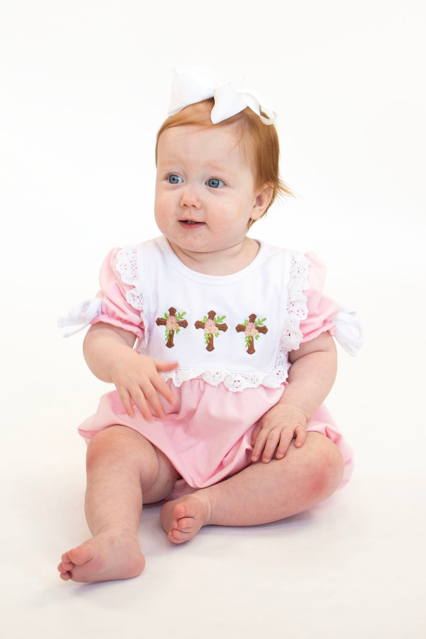 Floral Cross Lace Easter Girl Bubble