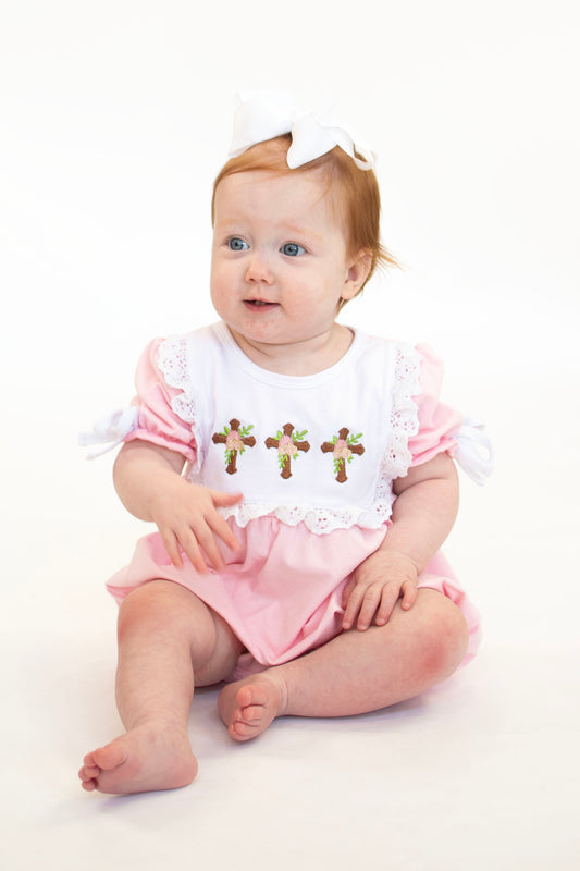 Floral Cross Lace Easter Girl Bubble