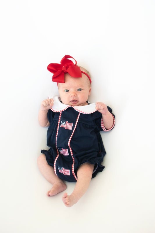 Navy Flag Embroidered Girl Bubble