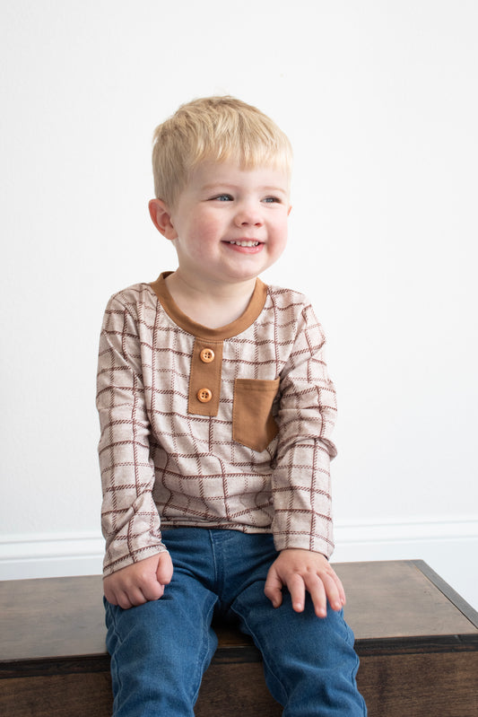 Brown Plaid Fall Boy Shirt