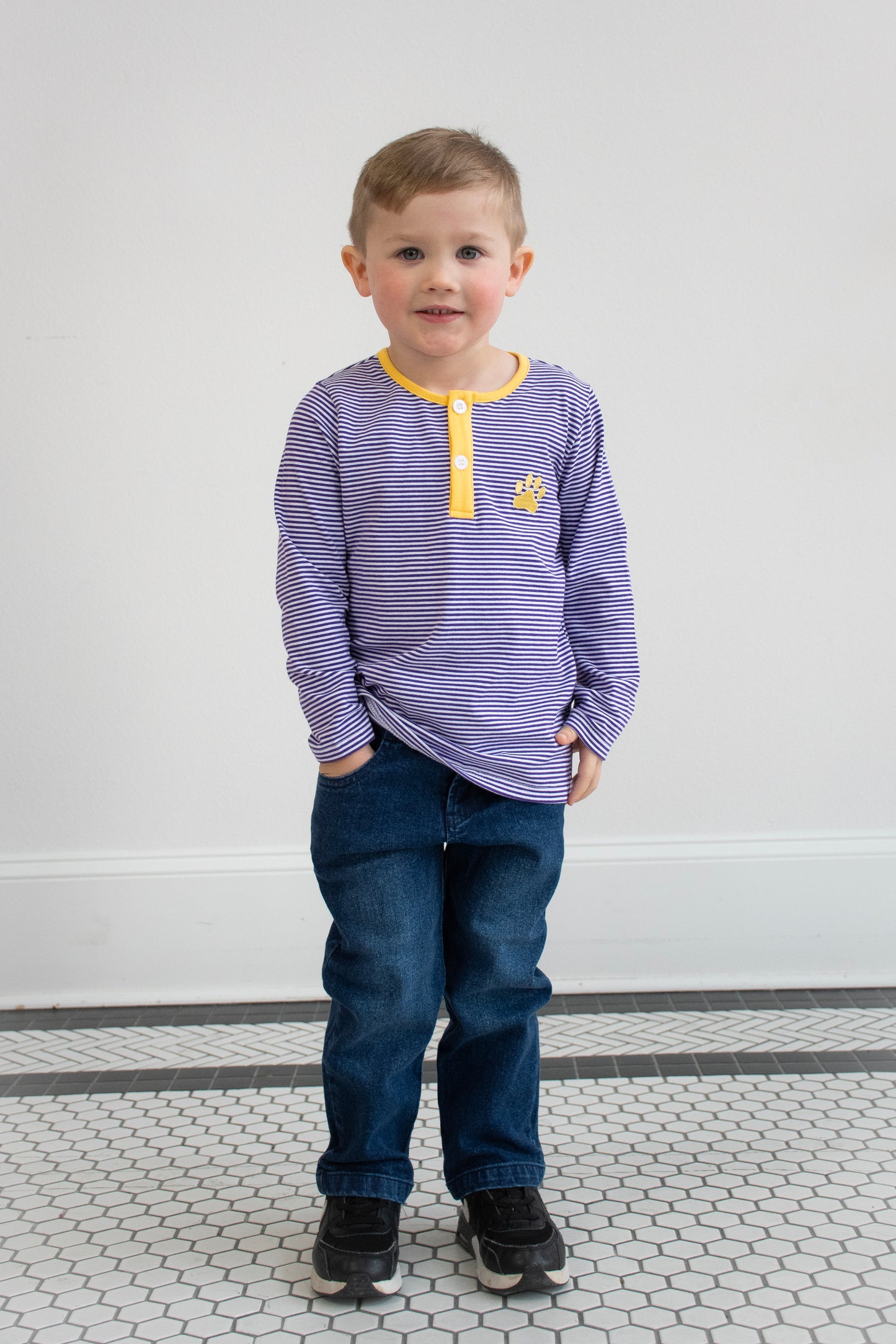 Purple & Gold Striped Boy Tiger Paw Top