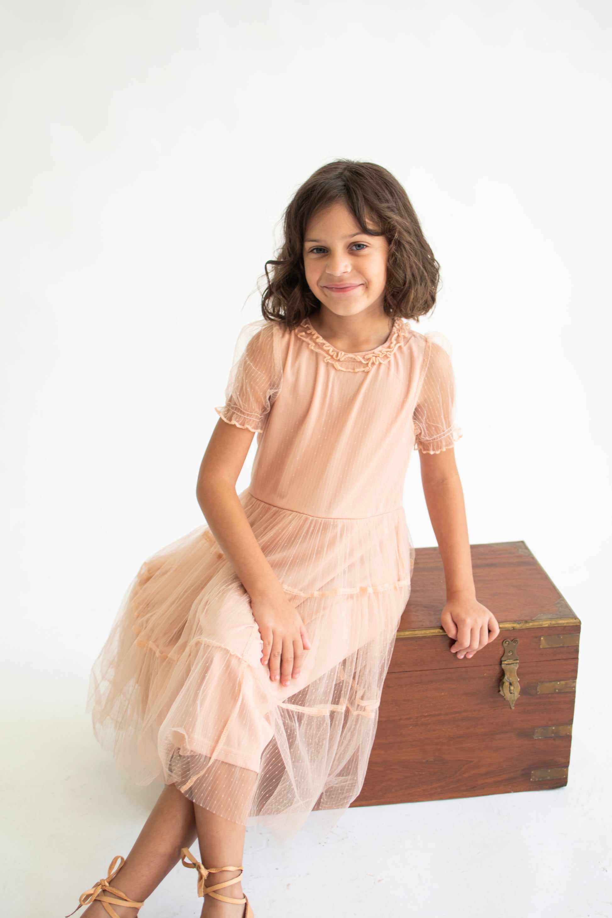 Tween Girls Kids Puff Slv Tiered Mesh Mini Dress (7-12) - 7 Tween Girls Kids Puff Slv Tiered Mesh Mini Dress (7-12) - 7