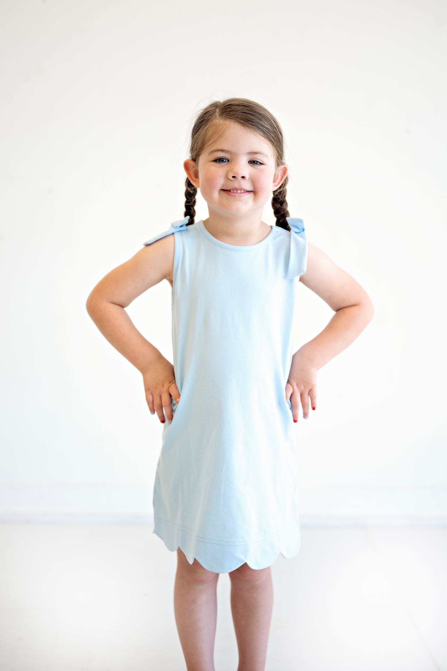 Blue Scalloped Bow Dress