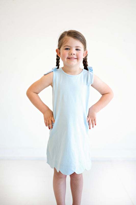 Blue Scalloped Bow Dress