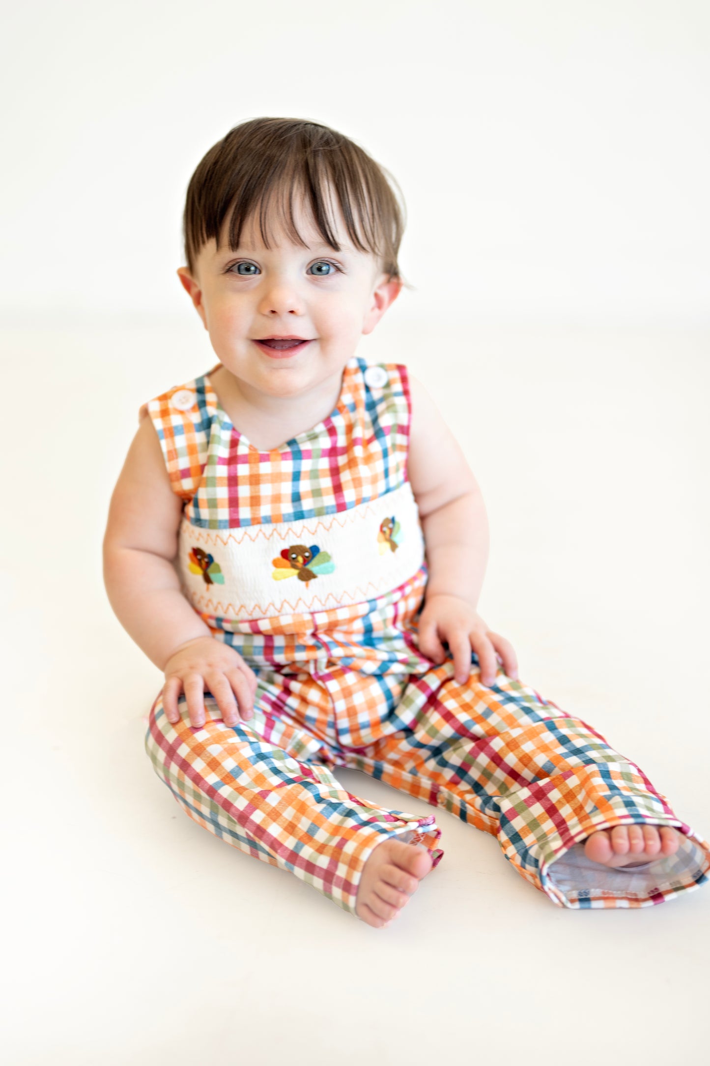 Fall Thanksgiving Color Plaid Turkey Boy Romper