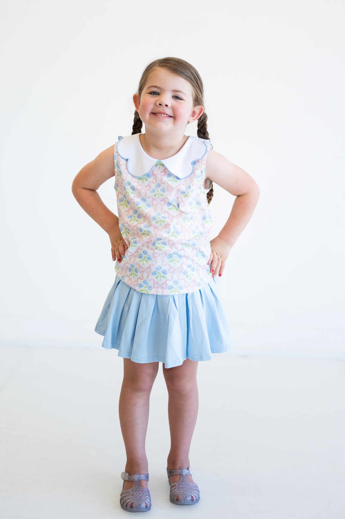 Blue Hydrangea Bow Skorts Set