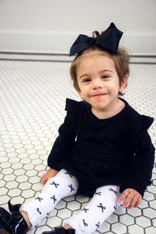 Black Knit Long Sleeve Flutter Bubble Romper