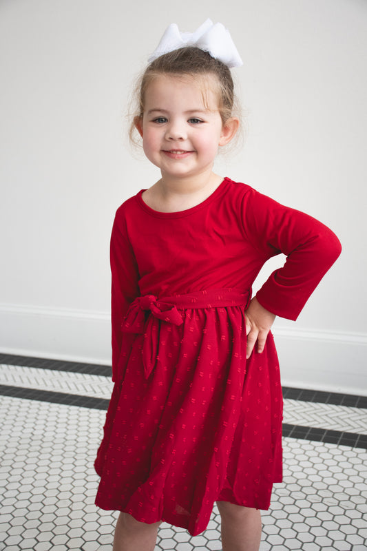 Red Long Sleeve Twirl Dress