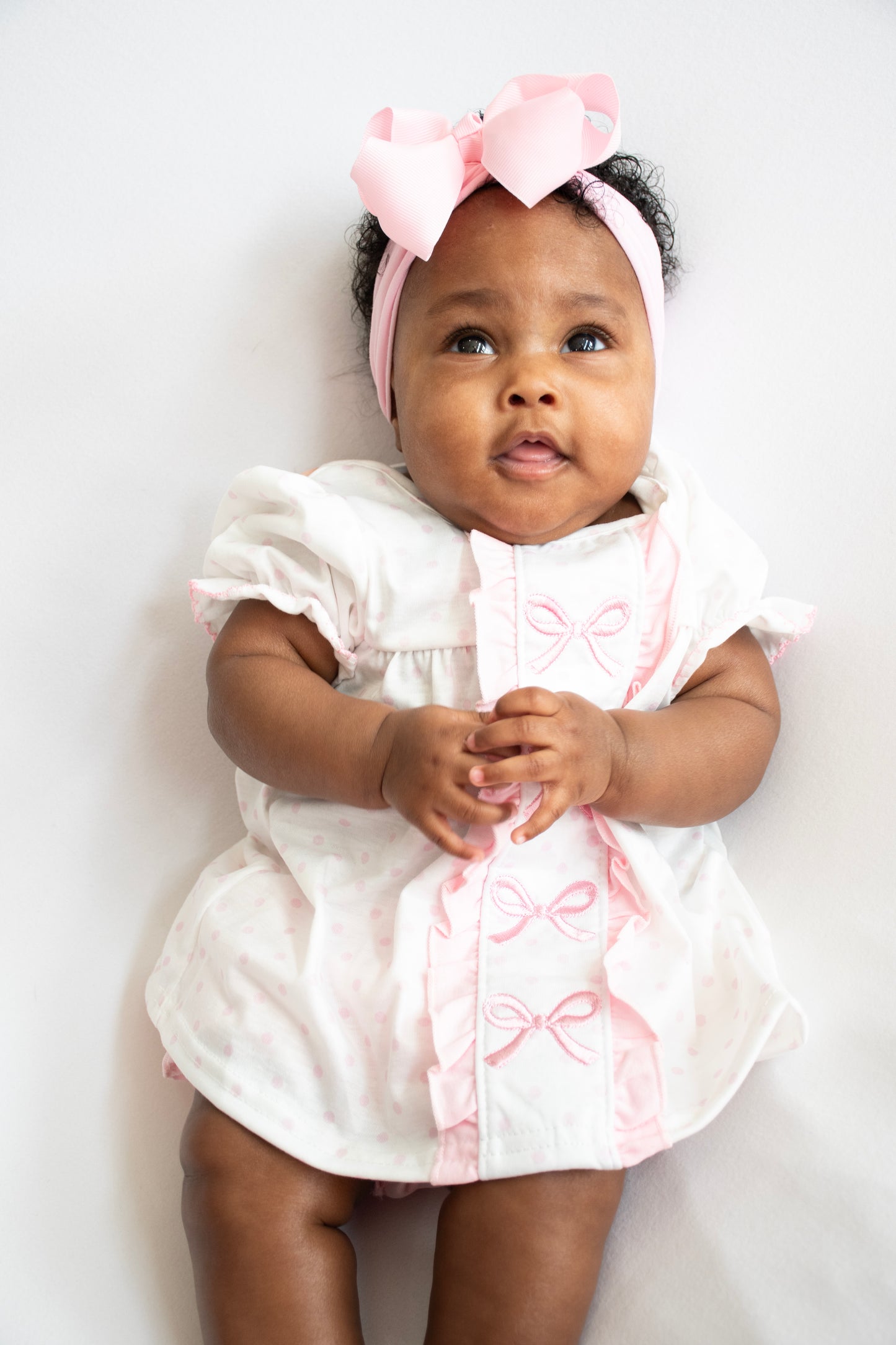 Pink bow embroidery dot bloomer set