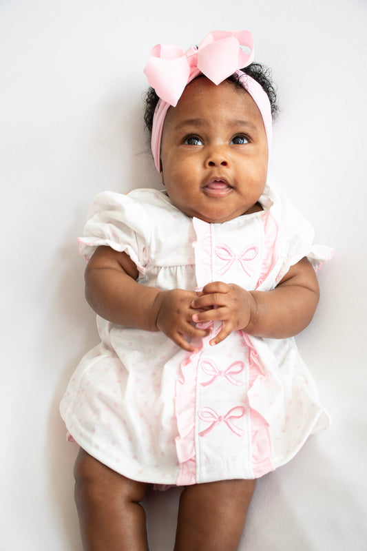 Pink bow embroidery dot bloomer set