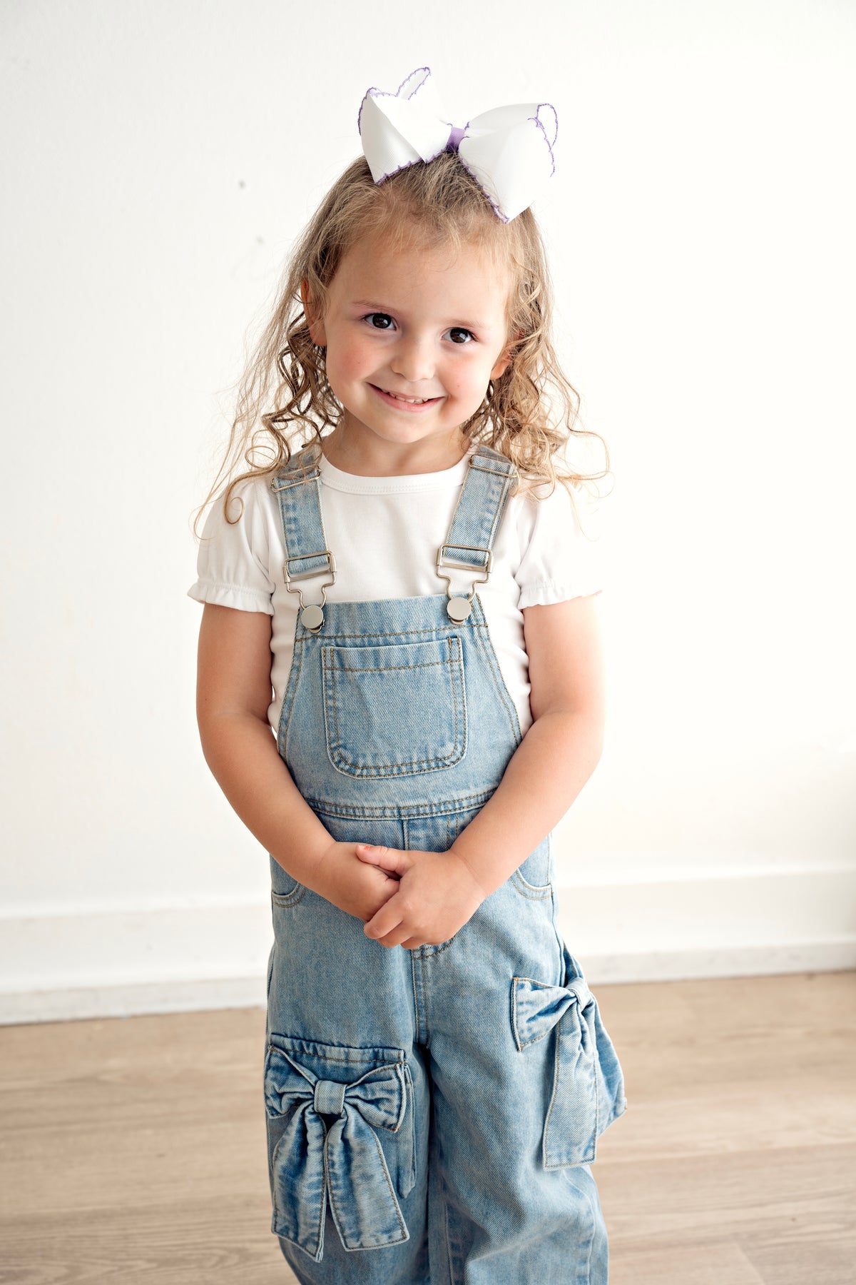 Bow Denim Girl Overalls Wide Leg Jumpsuit