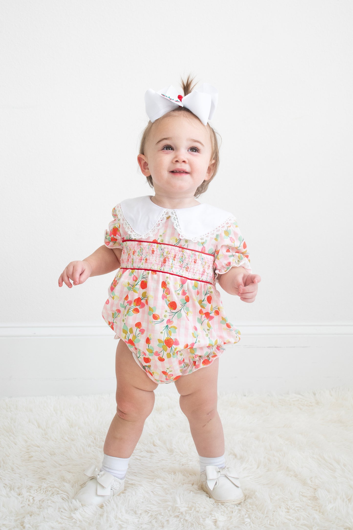 Pink Strawberry Smocked Bubble