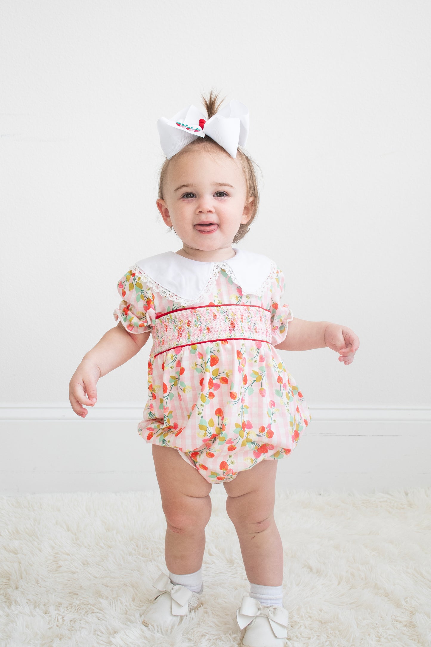 Pink Strawberry Smocked Bubble