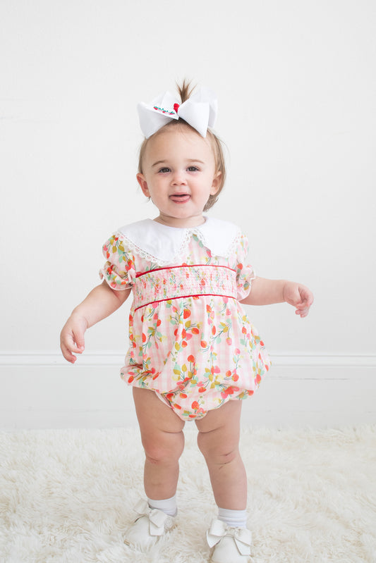 Pink Strawberry Smocked Bubble