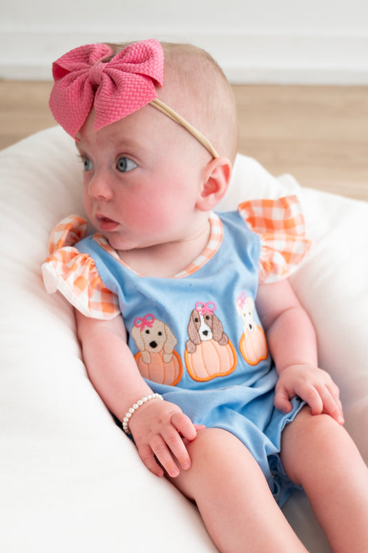 Baby Girl Puppy Pumpkin Appliqué Bubble