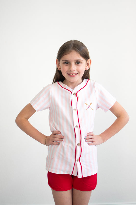 Pink Baseball Stripe Girl Top