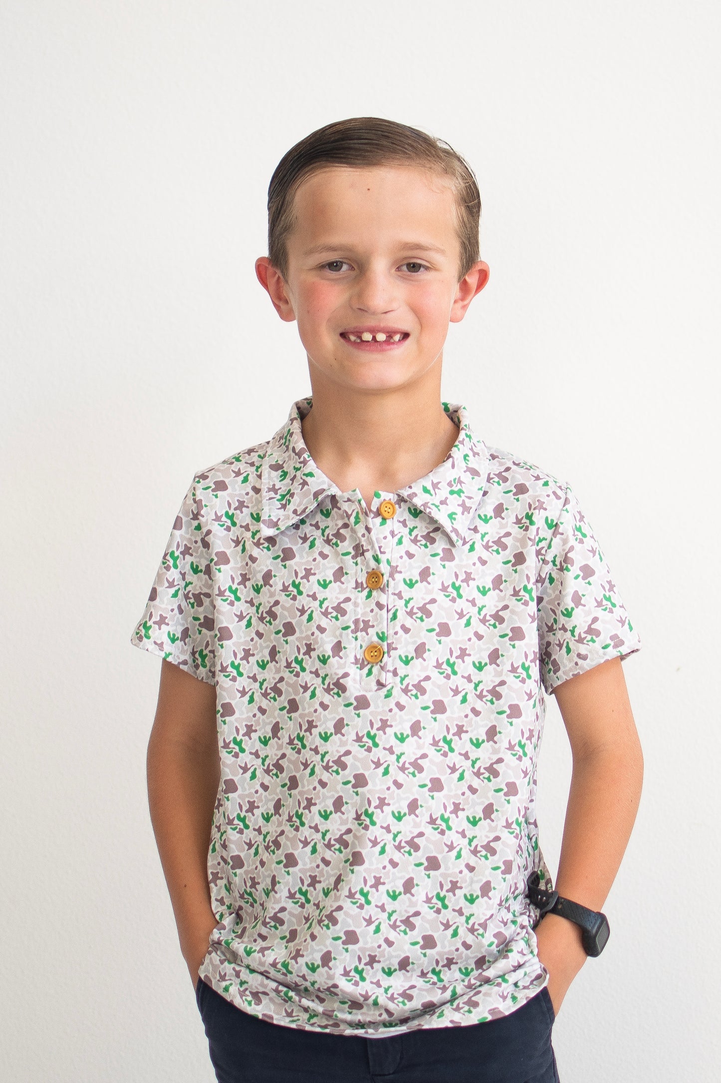 Emerald Camo Boy Collar Shirt