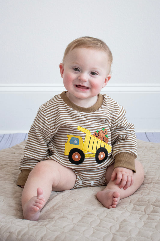 Ribbed Dump Truck and Pumpkins Romper