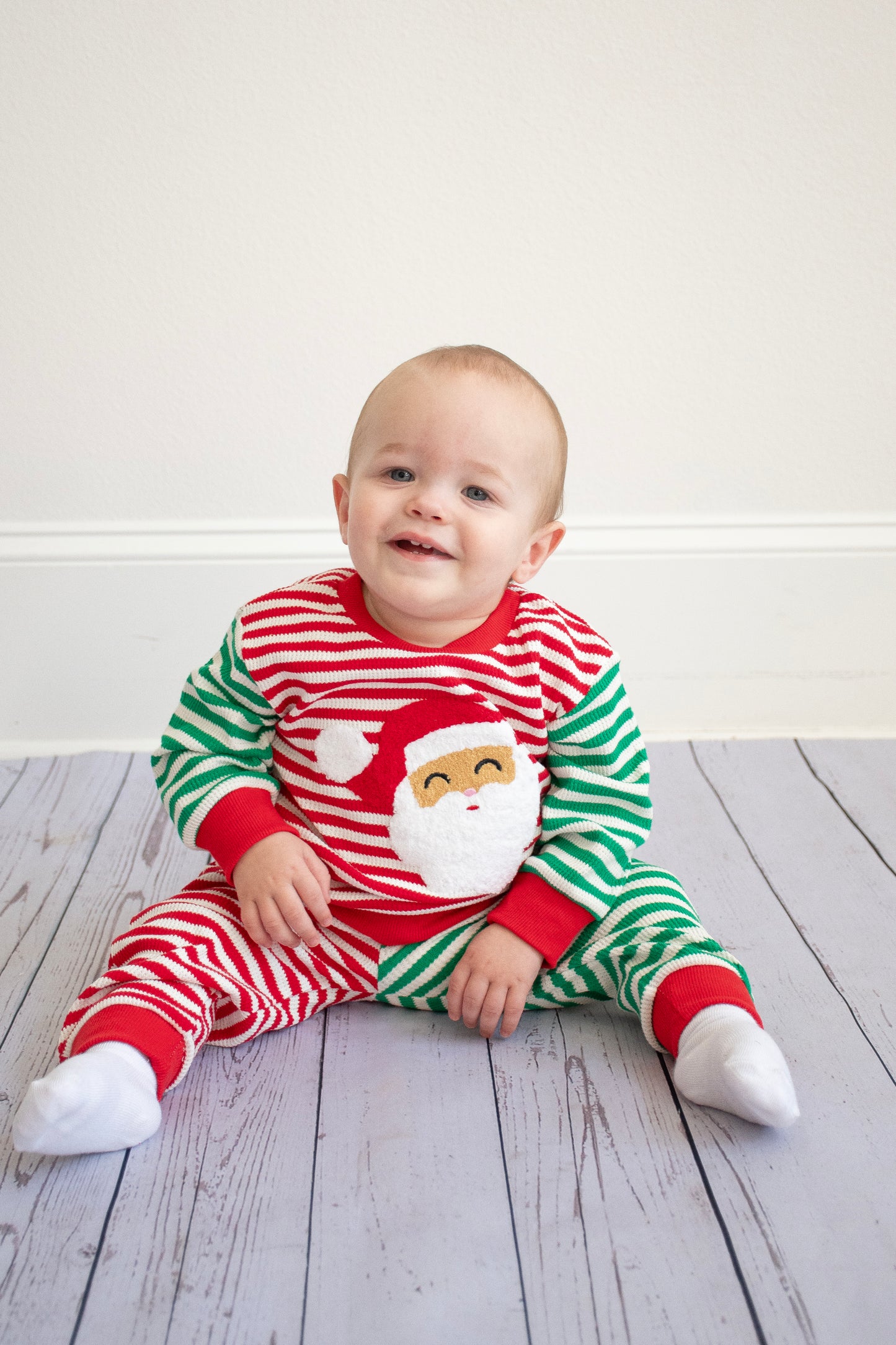 Color Block Santa Embroidered Striped Jogger Set