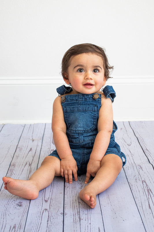 Boys Medium Wash Short Overalls