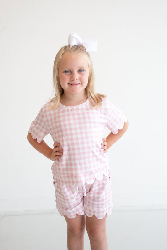 Pink Gingham Scallop Set
