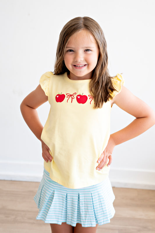 Yellow Apple Embroidery Skorts Set