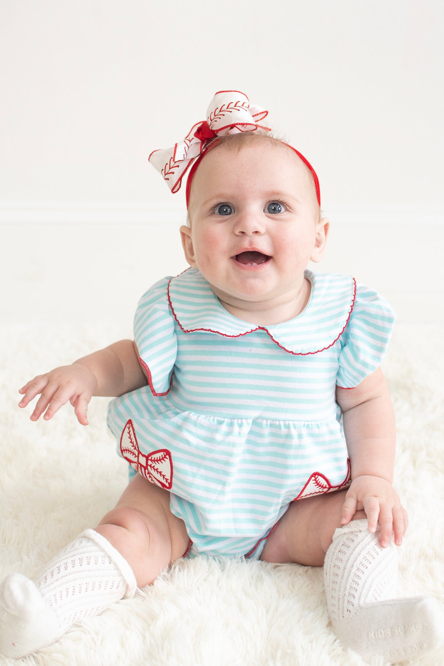 Baseball Bow Stitches Romper