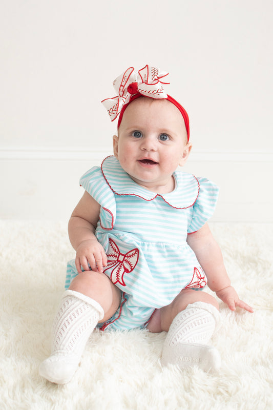 Baseball Bow Stitches Romper
