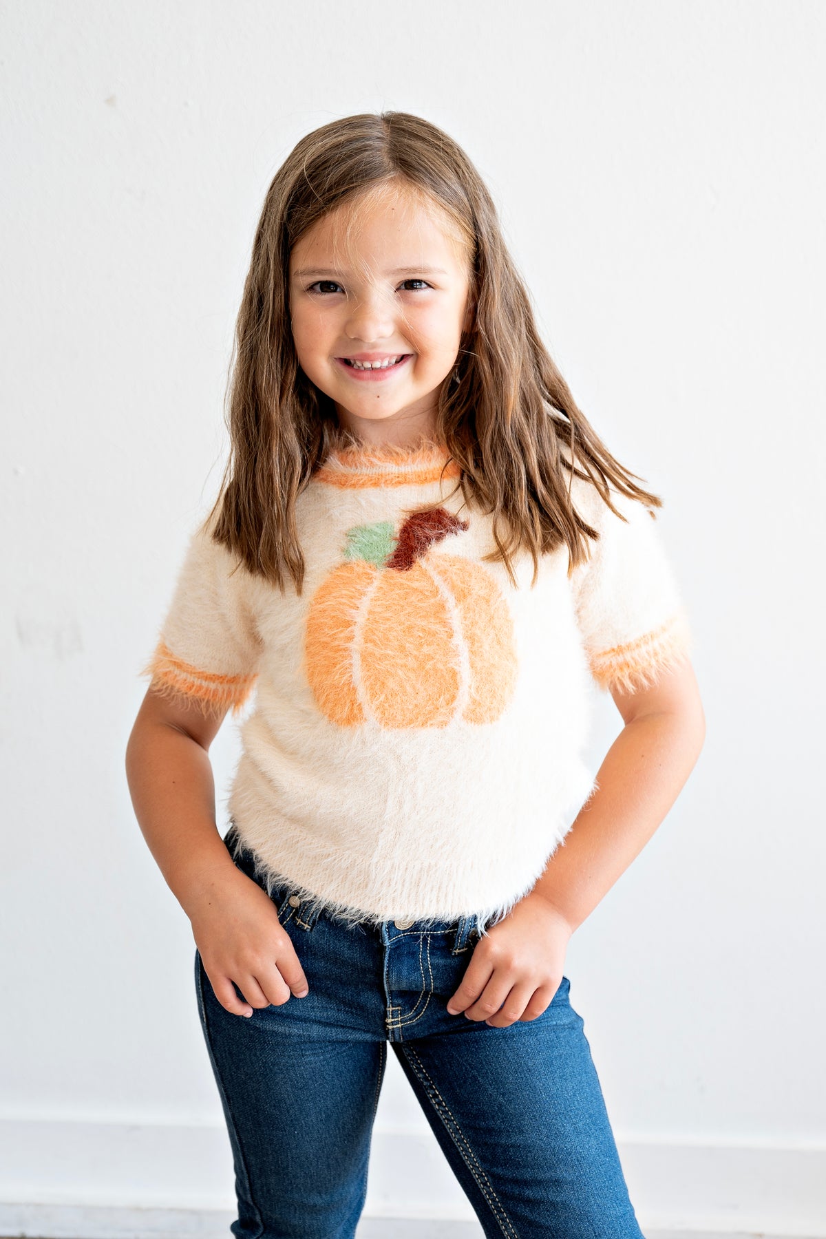 Fall Pumpkin Orange Girls Pullover Sweater