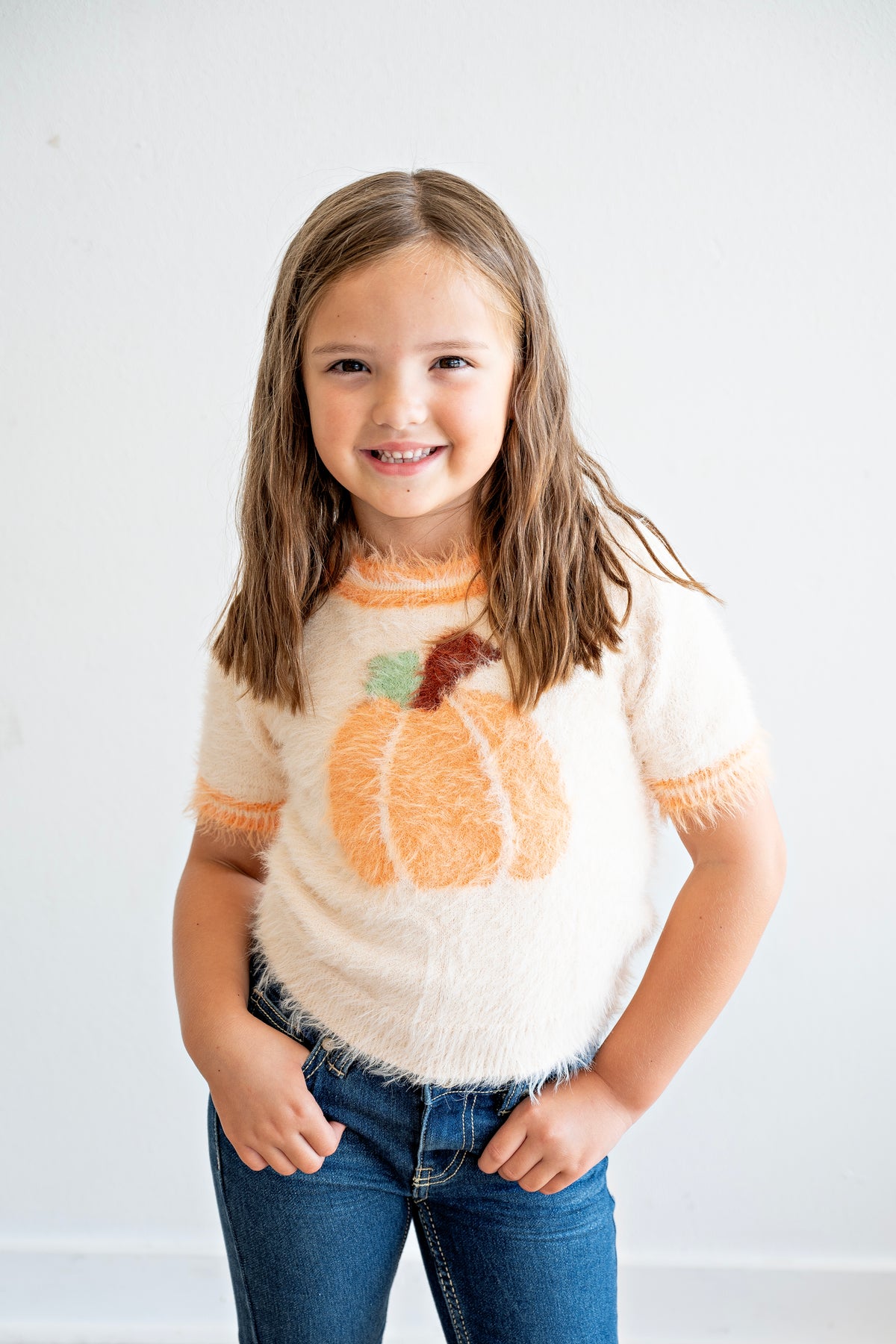 Fall Pumpkin Orange Girls Pullover Sweater