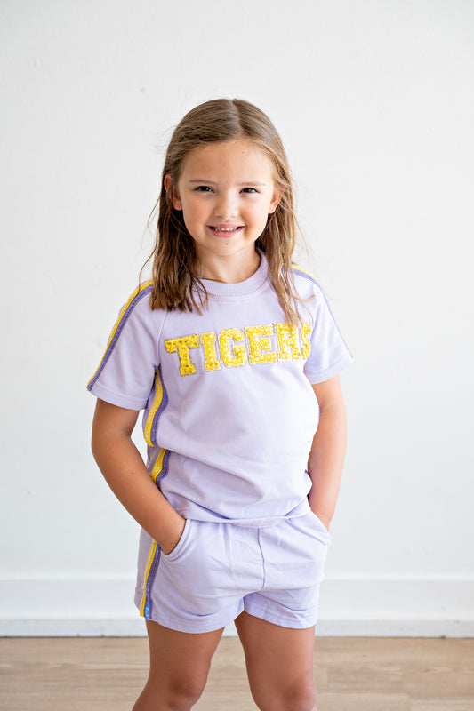 "TIGERS" Sequin and Crystal Set - Lavender & Gold