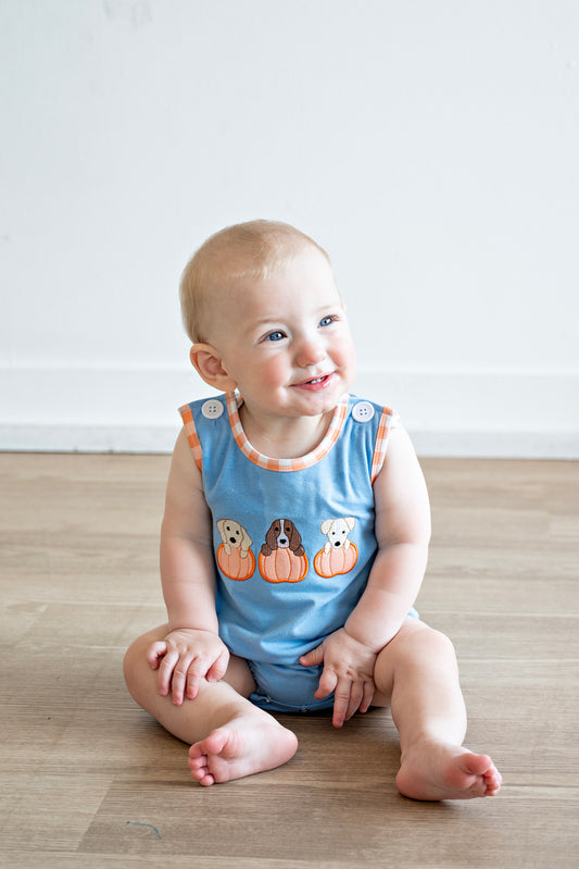 Baby Boy Puppy Pumpkin Appliqué Bubble