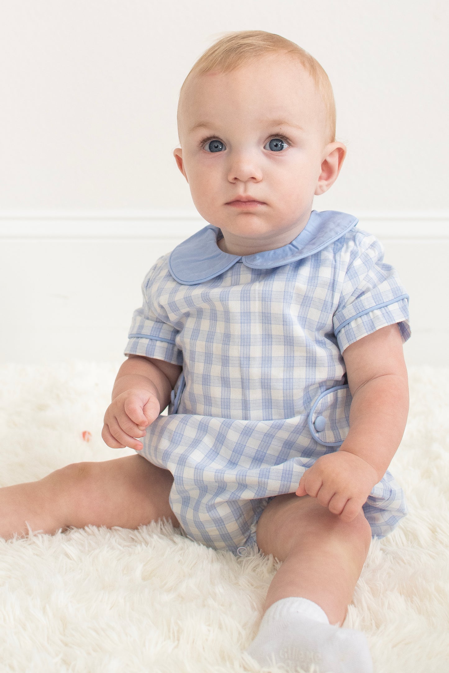 Blue Plaid Peter Pan Collar Bubble