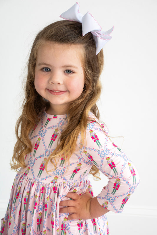 Pink Nutcracker 3/4 Sleeve Pocket Twirl Dress