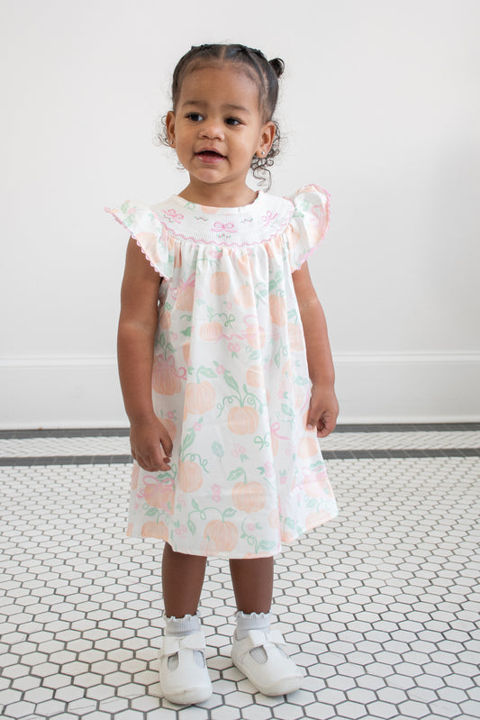 Peachy Pumpkin Smocked Girls Dress
