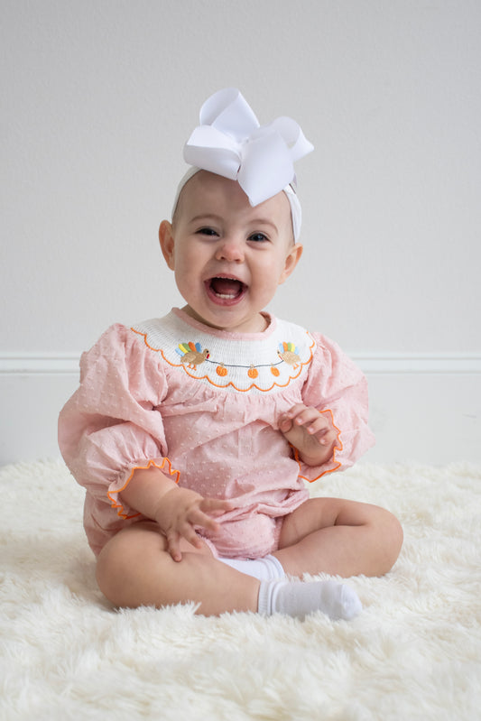 Turkey Swiss Dot Smocked Romper