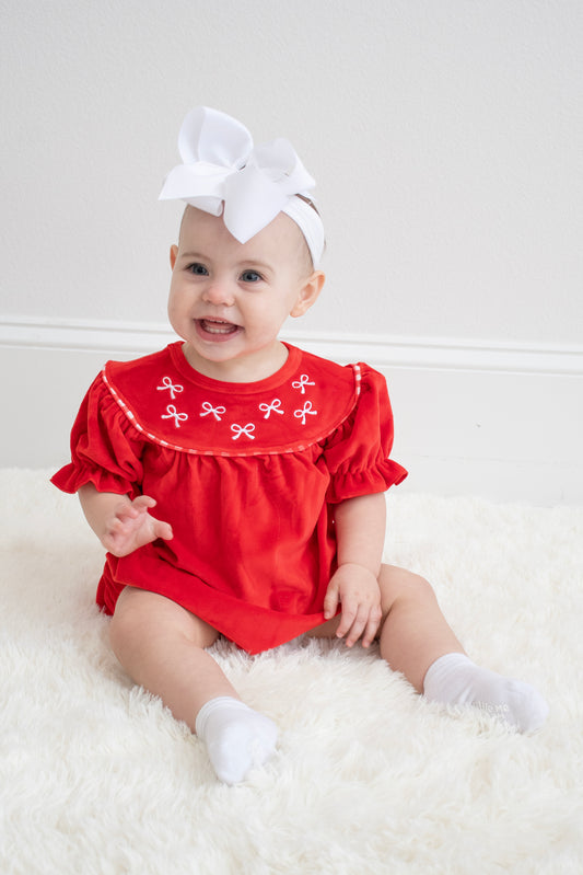 Red Bow Velvet Romper