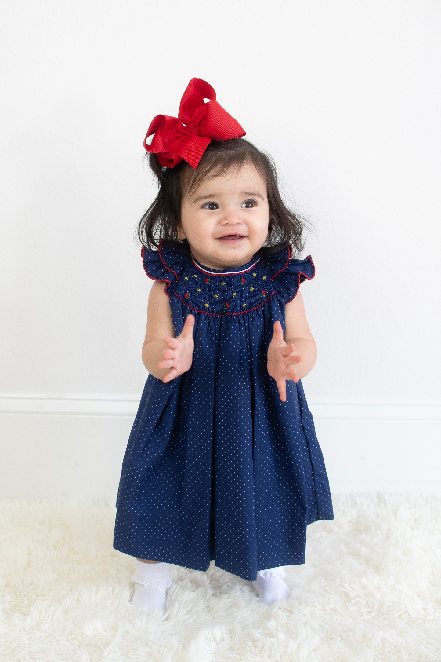 Navy Blossom Smocked Dress
