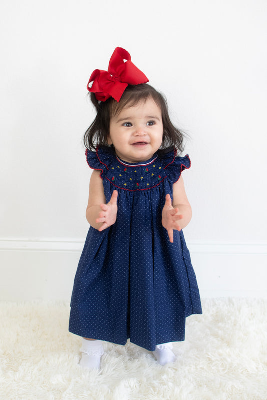 Navy Blossom Smocked Dress